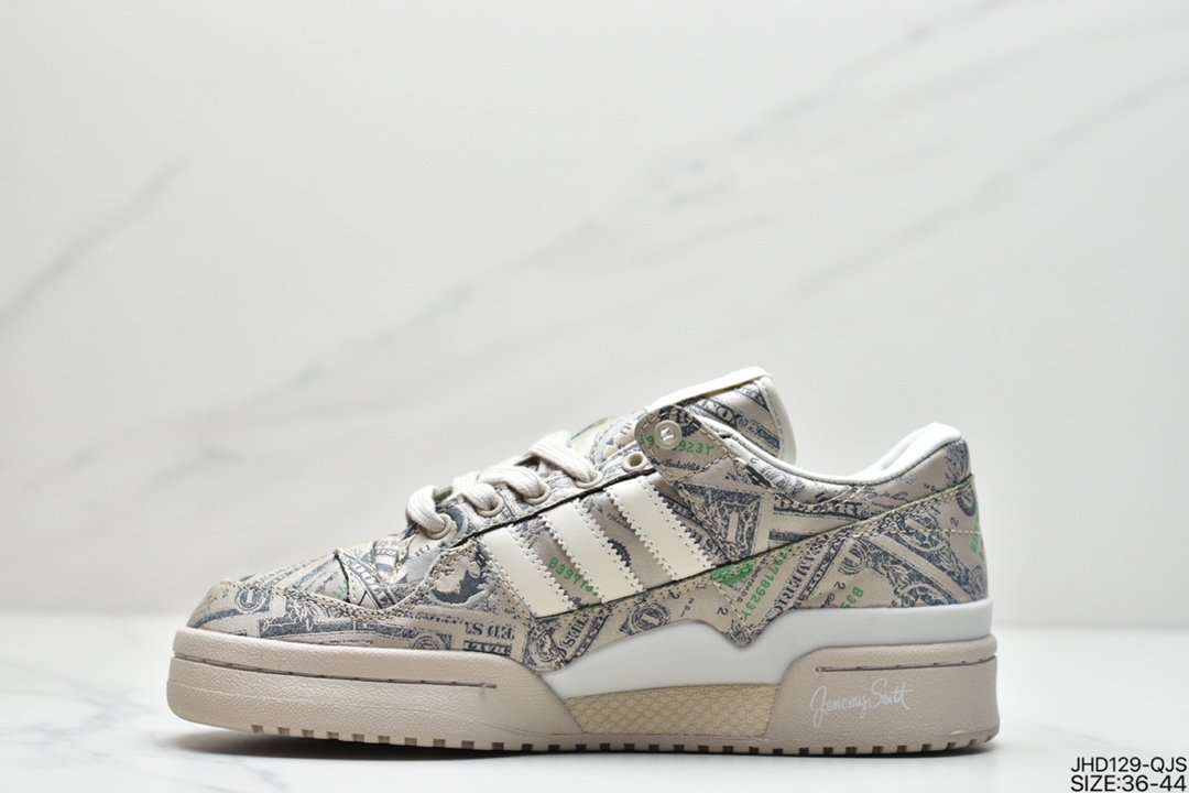 adidas Forum Low JS Co-branded Beige Green Full Printed Paper Wings Low-Top Sneakers GX6393