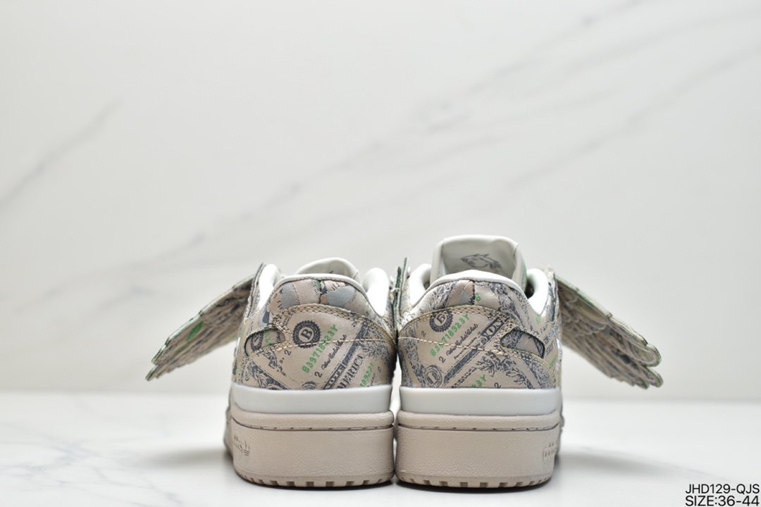 adidas Forum Low JS Co-branded Beige Green Full Printed Paper Wings Low-Top Sneakers GX6393