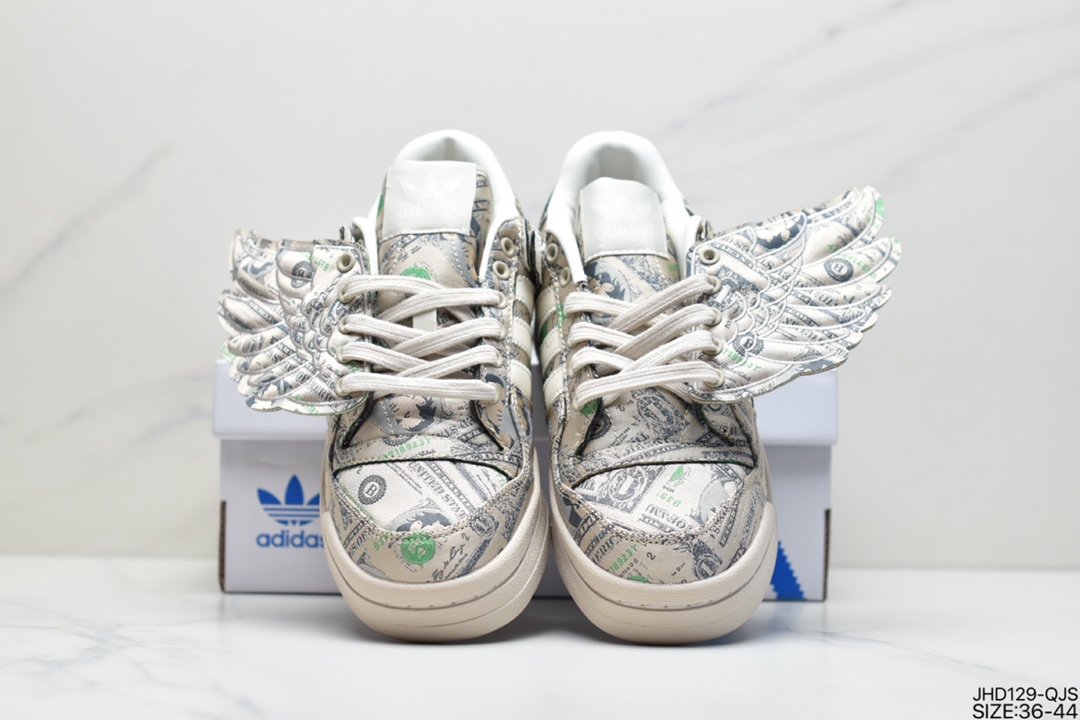 adidas Forum Low JS Co-branded Beige Green Full Printed Paper Wings Low-Top Sneakers GX6393