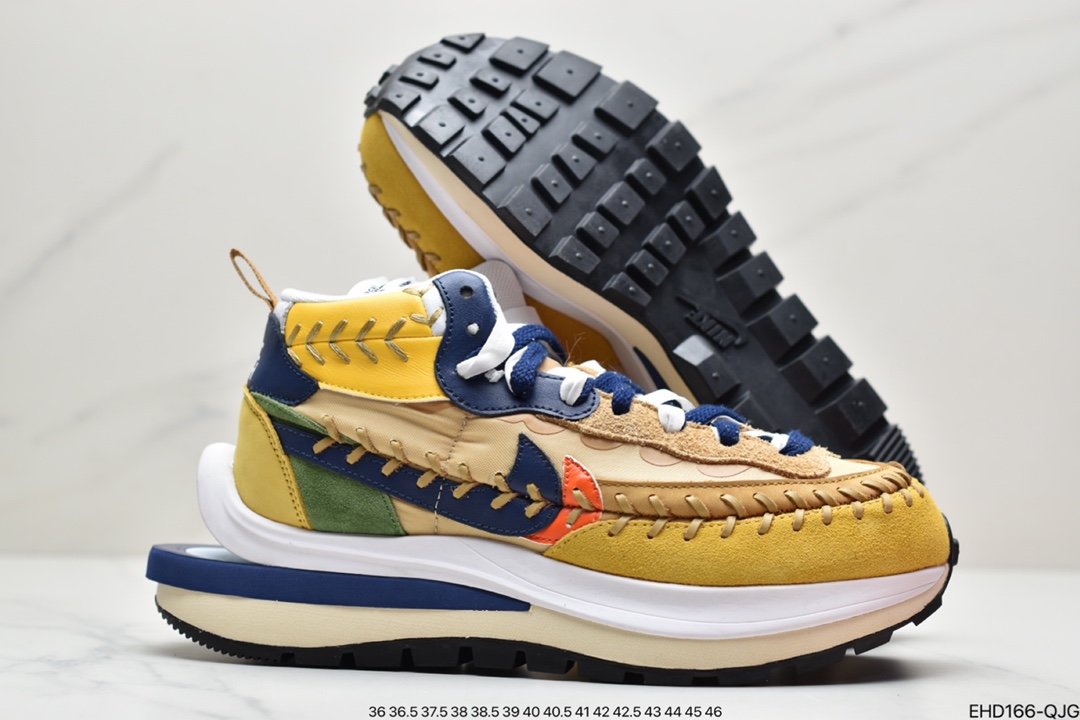 Jean Paul Gaultier x sacai x NIKE VaporWaffle ”Multi-Color” tri-party joint collaboration classic waffle stitched mid-cut running shoes DH9186-200