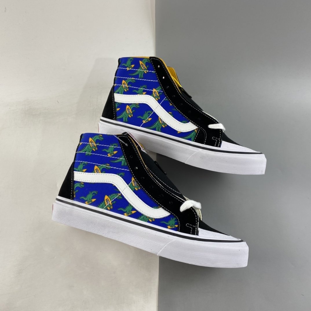 Vans Sk8-Hi Klein Blue Fun Little Dinosaur Half Moon Baotou High-Top Casual Shoes VN0A3MVIA5F