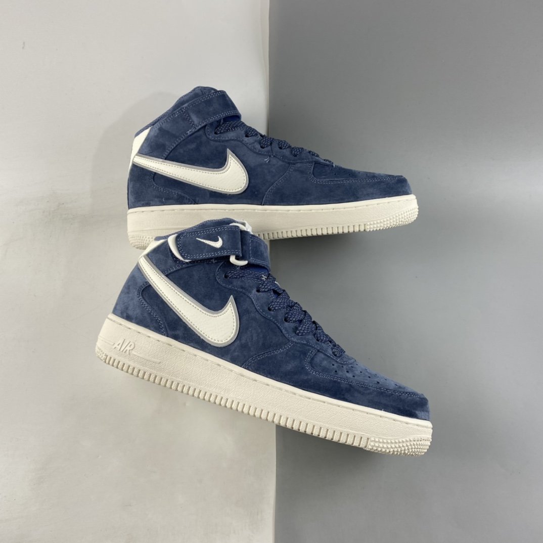 NIKE Air Force 1'07 Mid dark blue suede Air Force One 3M reflective mid-cut casual sneakers AA1118-007