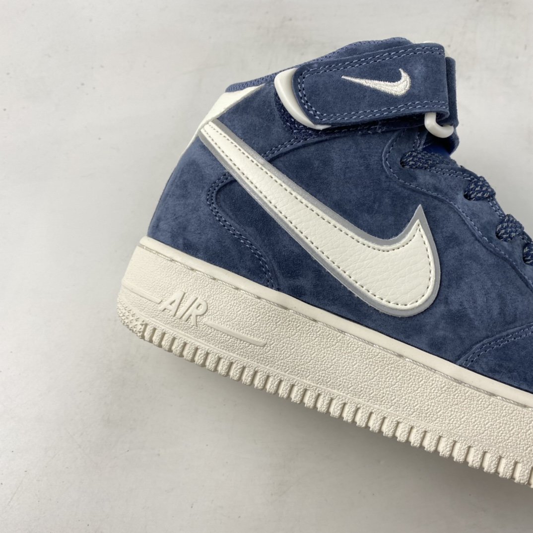 NIKE Air Force 1'07 Mid dark blue suede Air Force One 3M reflective mid-cut casual sneakers AA1118-007