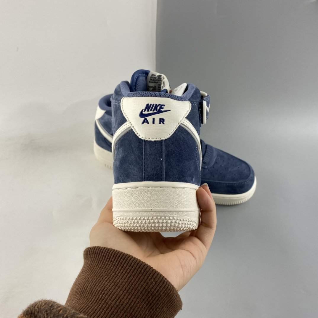 NIKE Air Force 1'07 Mid dark blue suede Air Force One 3M reflective mid-cut casual sneakers AA1118-007