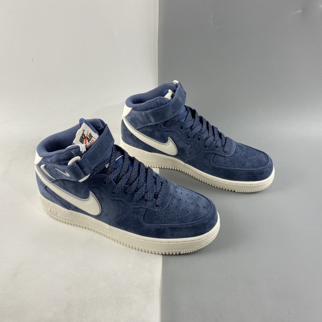 NIKE Air Force 1'07 Mid dark blue suede Air Force One 3M reflective mid-cut casual sneakers AA1118-007