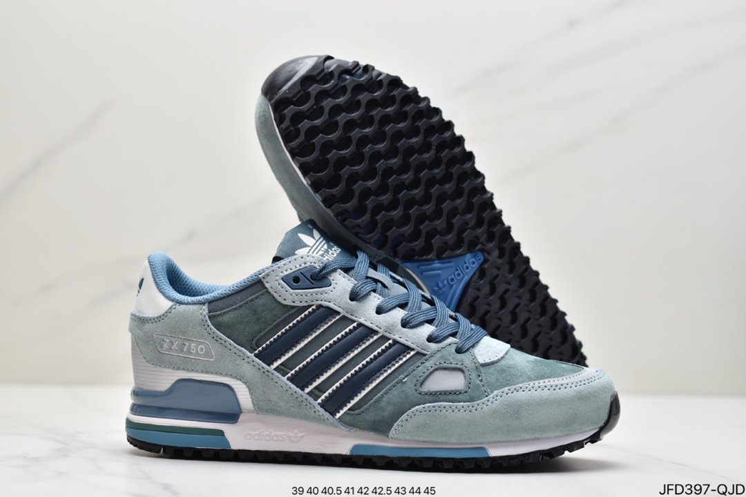 Adidas Clover Originals ZX750 series classic low-cut retro casual all-match sports jogging shoes ”suede originator gray navy blue” D65229