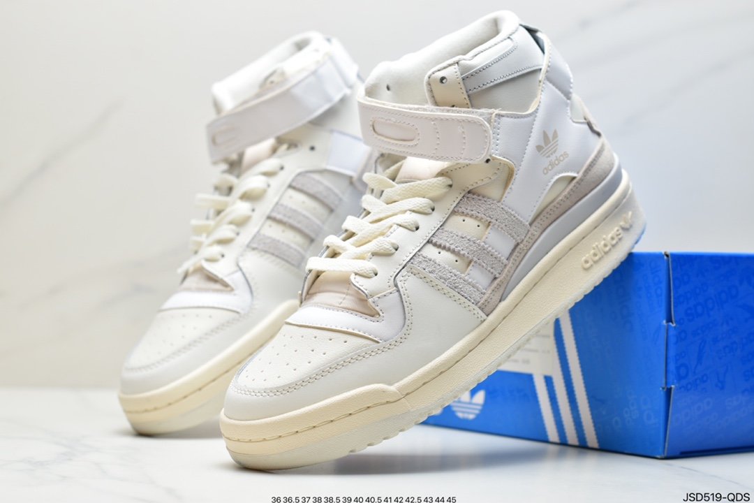 Adidas Clover Originals Forum 84 High Roman series Velcro high-top retro lace-up all-match casual sports shoes ”Leather milky white light gray OG” FY4576