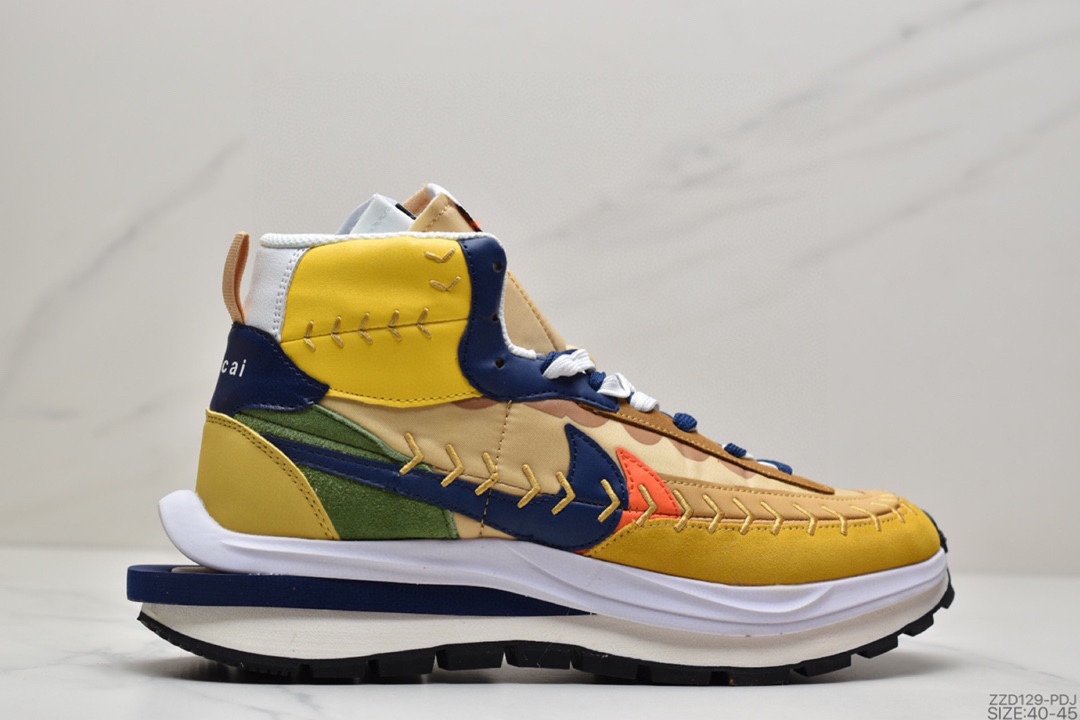 /NIKE Waffle 3 high-top running shoes yellow and blue overlapping double hook DD9186-200