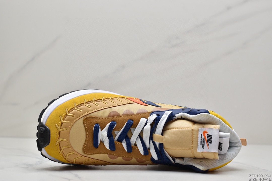 /NIKE Waffle 3 high-top running shoes yellow and blue overlapping double hook DD9186-200