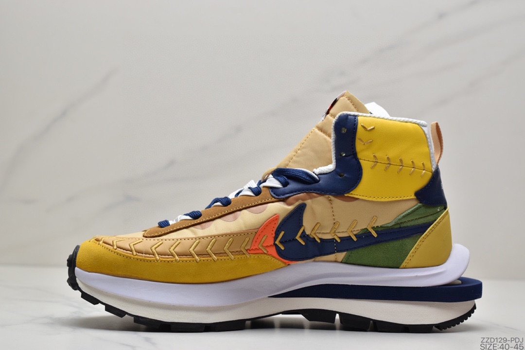 /NIKE Waffle 3 high-top running shoes yellow and blue overlapping double hook DD9186-200