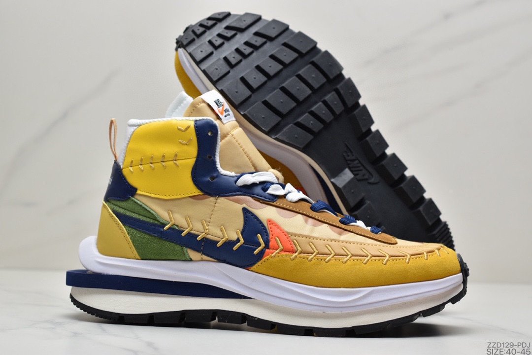 /NIKE Waffle 3 high-top running shoes yellow and blue overlapping double hook DD9186-200