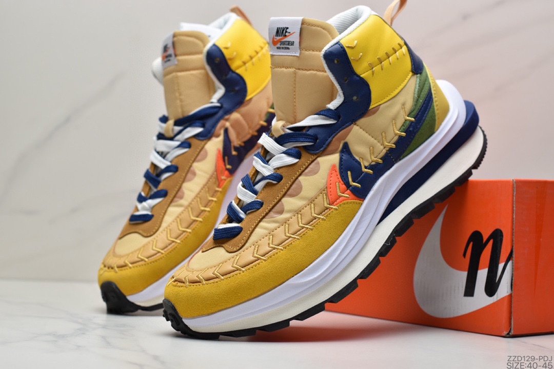 /NIKE Waffle 3 high-top running shoes yellow and blue overlapping double hook DD9186-200