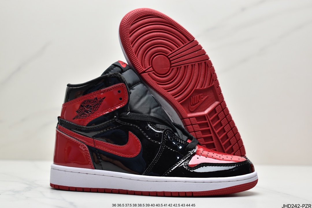 Air Jordan 1 High OG ”Bred Patent” High Top Patent Black Red AJ1 555088-063