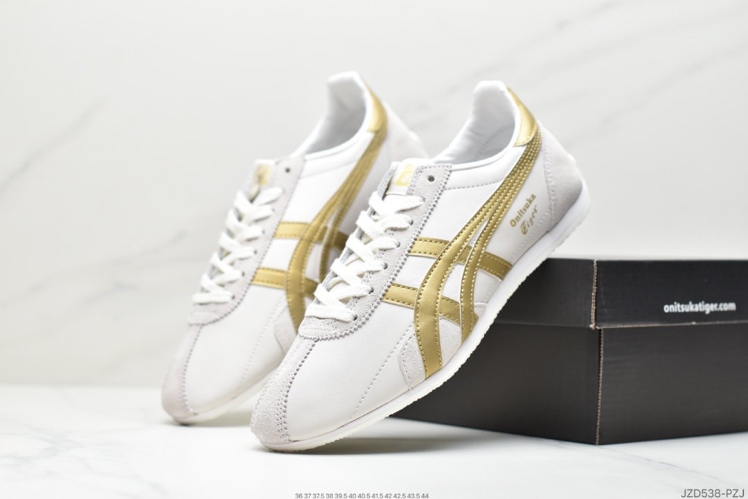 Onitsuka Tiger/Onitsuka Tiger Runspark Mars Sports Series Track and Field Nails Retro Classic All-match Leather Casual Running Shoes ”Leather Beige, White, Green and Yellow LOGO” 1183B698-100