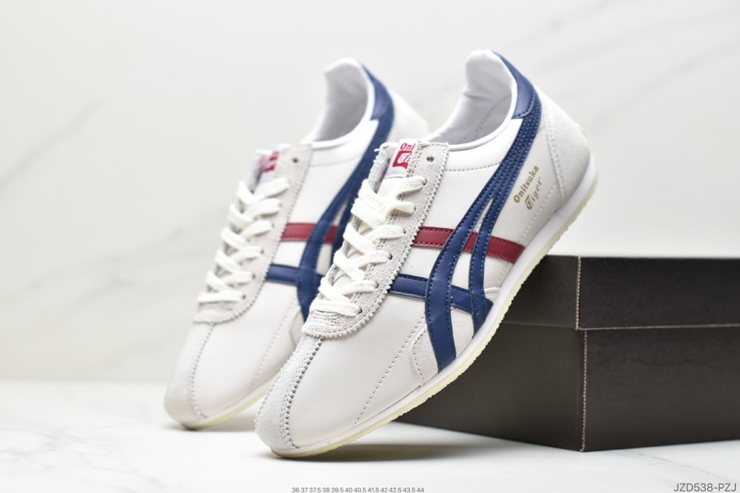 Onitsuka Tiger/Onitsuka Tiger Runspark Mars Sports Series Track and Field Nails Retro Classic All-match Leather Casual Running Shoes ”Leather Beige, White, Green and Yellow LOGO” 1183B698-100