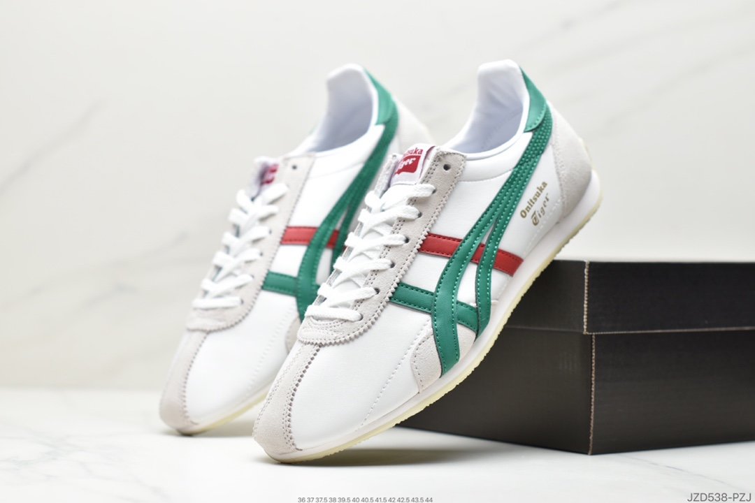 Onitsuka Tiger/Onitsuka Tiger Runspark Mars Sports Series Track and Field Nails Retro Classic All-match Leather Casual Running Shoes ”Leather Beige, White, Green and Yellow LOGO” 1183B698-100