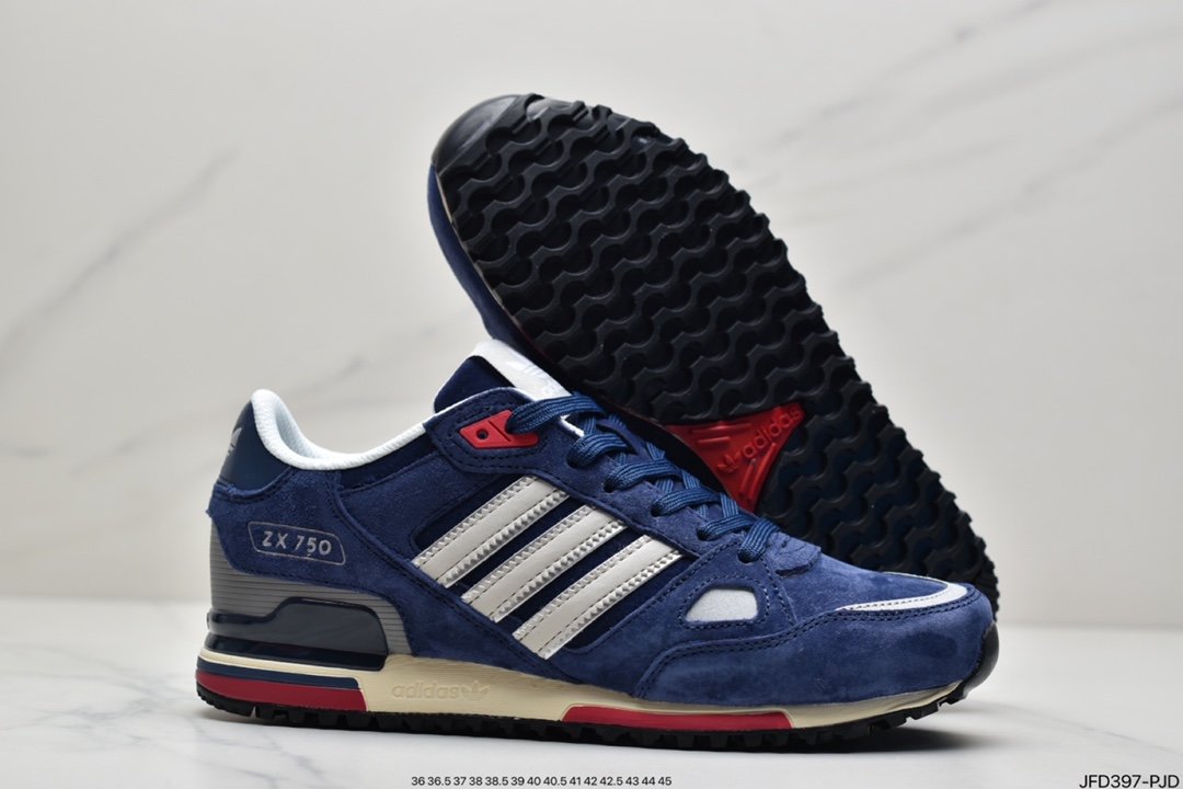 Adidas Clover Originals ZX750 Series Classic Low-Top Retro Casual All-match Sports Jogging Shoes ”Suede Yuanzu Gray Navy Blue” D65229