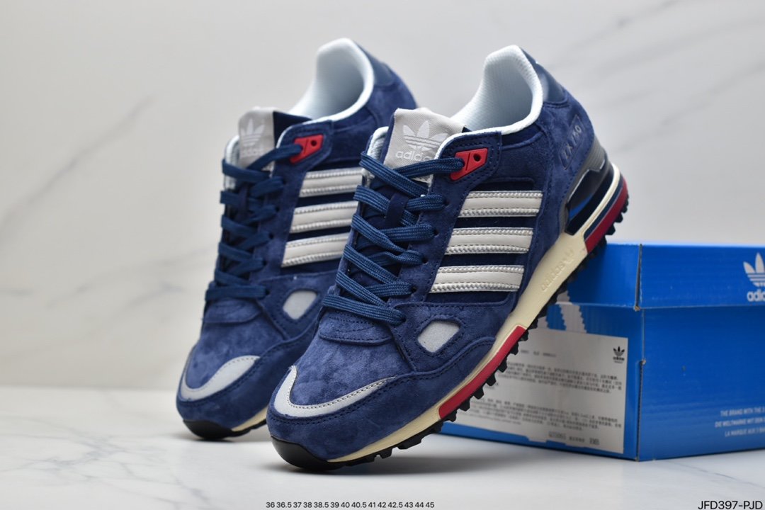 Adidas Clover Originals ZX750 Series Classic Low-Top Retro Casual All-match Sports Jogging Shoes ”Suede Yuanzu Gray Navy Blue” D65229