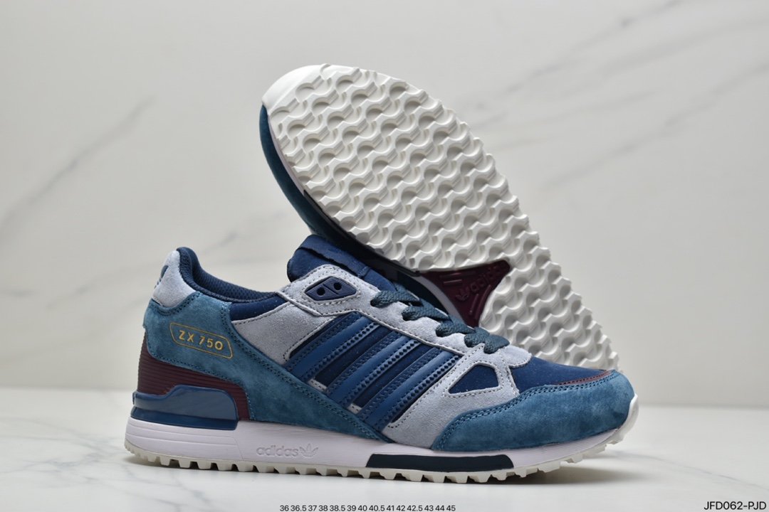 Adidas Clover Originals ZX750 Series Classic Low-Top Retro Casual All-match Sports Jogging Shoes ”Suede Yuanzu Gray Navy Blue” D65229