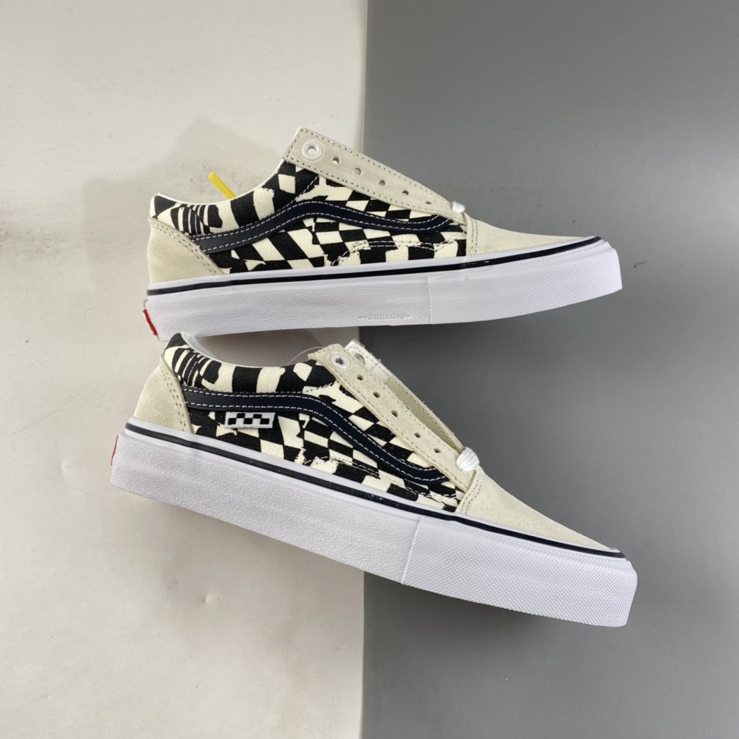 Vans oId skool Vans official black and white checkerboard side small standard stripes beige low-top professional skateboard shoes VN0A5FCB9CU