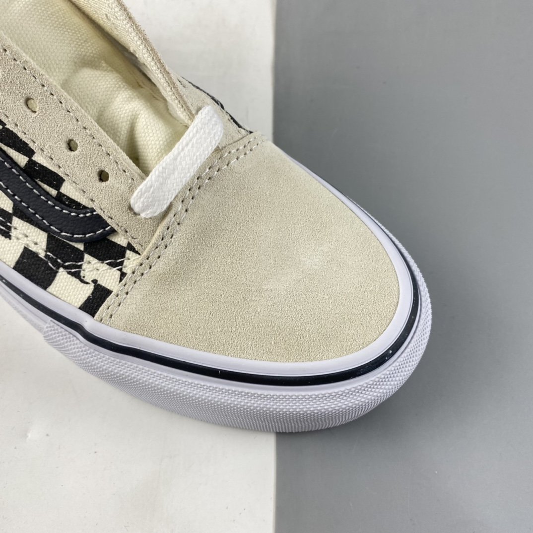 Vans oId skool Vans official black and white checkerboard side small standard stripes beige low-top professional skateboard shoes VN0A5FCB9CU