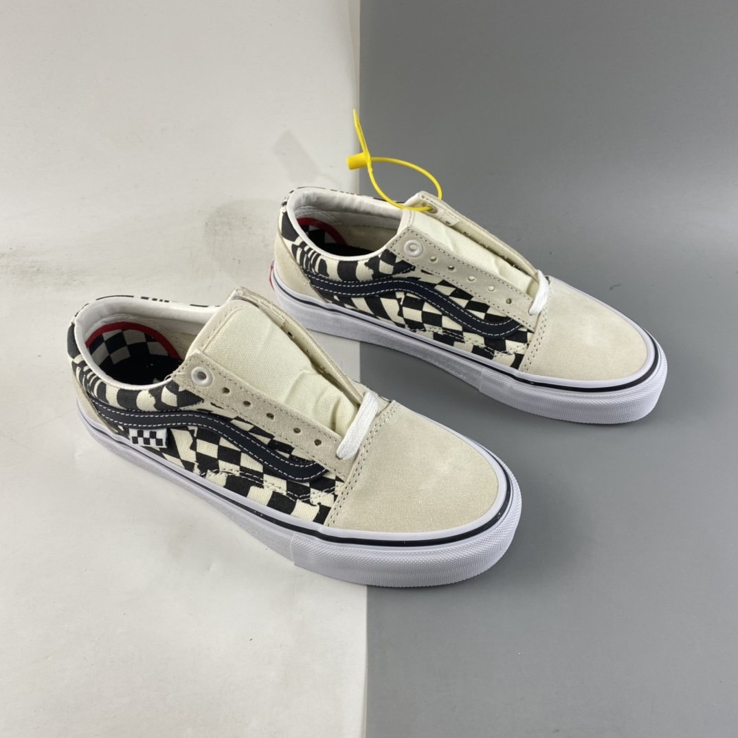 Vans oId skool Vans official black and white checkerboard side small standard stripes beige low-top professional skateboard shoes VN0A5FCB9CU