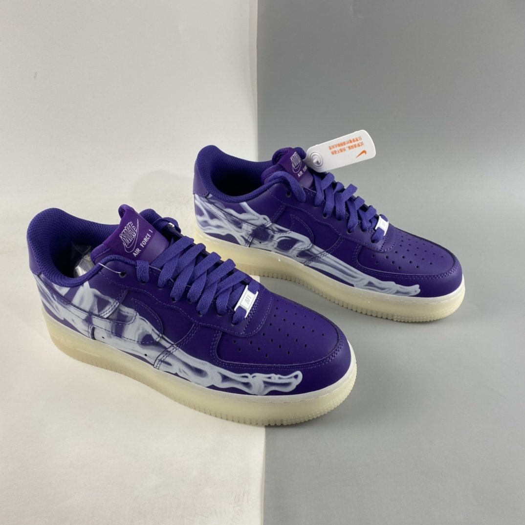 NIKE Air Force 1'07 Skeleton QS Halloween Black Purple Luminous Skeleton Limited Casual Shoes CU8067-500