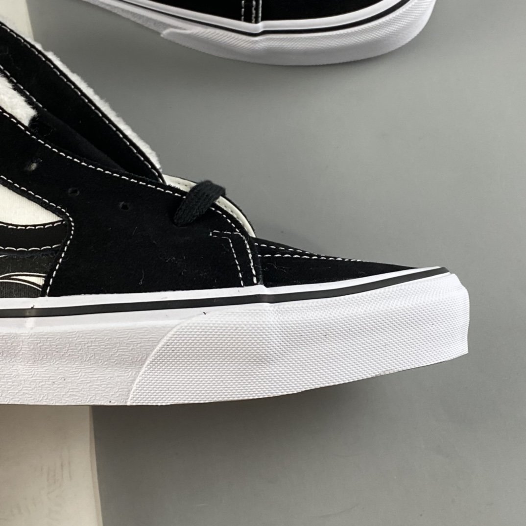 Vans Sk8 Hi Flame Vans black and white flame plus velvet high-top classic board shoes VN0A32QGKGF5