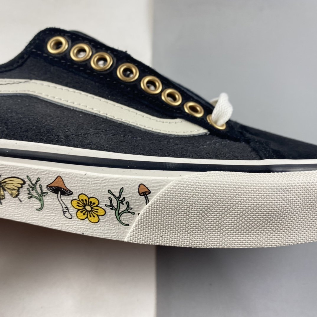 VANS style 36 SF Vans black and gray stitching butterfly flower low-top skateboard shoes VN0A5HYRA1H