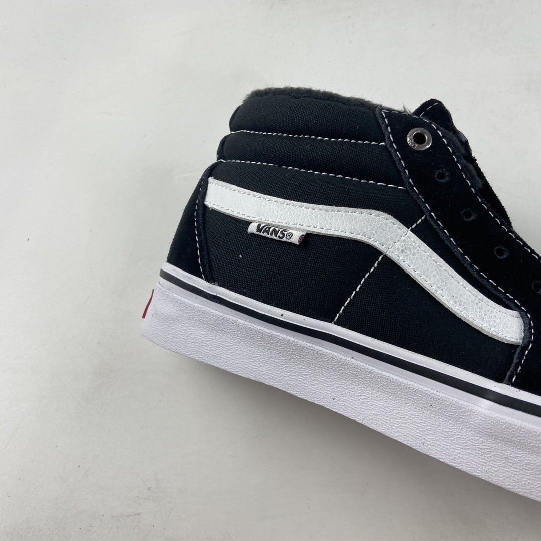 VANS Sk8-Mid Pro Vance mid-top black and white striped plus velvet professional board shoes VN0A347UY28