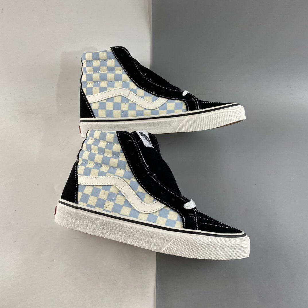 Vans SK8-Hi Vans official milk blue checkerboard men's shoes women's shoes high-top shoes VN0003CAI8C