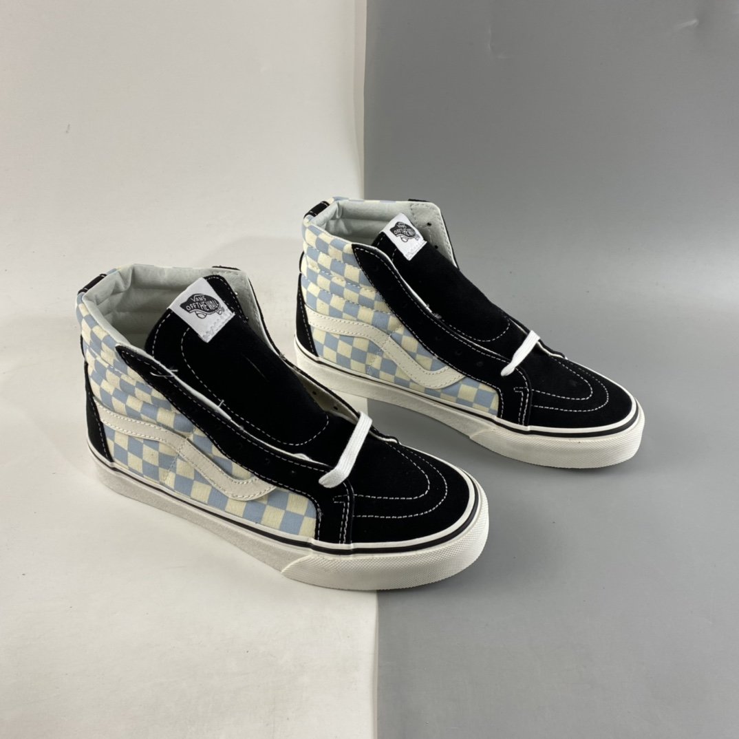 Vans SK8-Hi Vans official milk blue checkerboard men's shoes women's shoes high-top shoes VN0003CAI8C