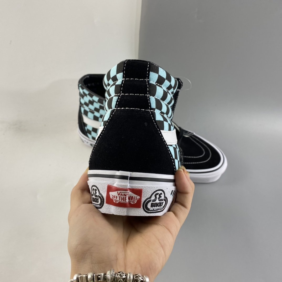 Vans Sk8-Hi2021 autumn and winter new Vans Vans black and blue checkerboard high-top VN0A4BV8A0E