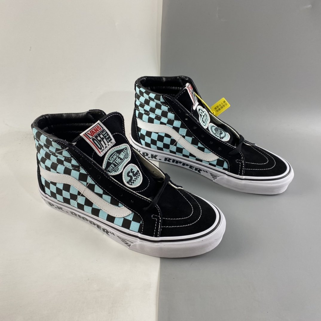 Vans Sk8-Hi2021 autumn and winter new Vans Vans black and blue checkerboard high-top VN0A4BV8A0E