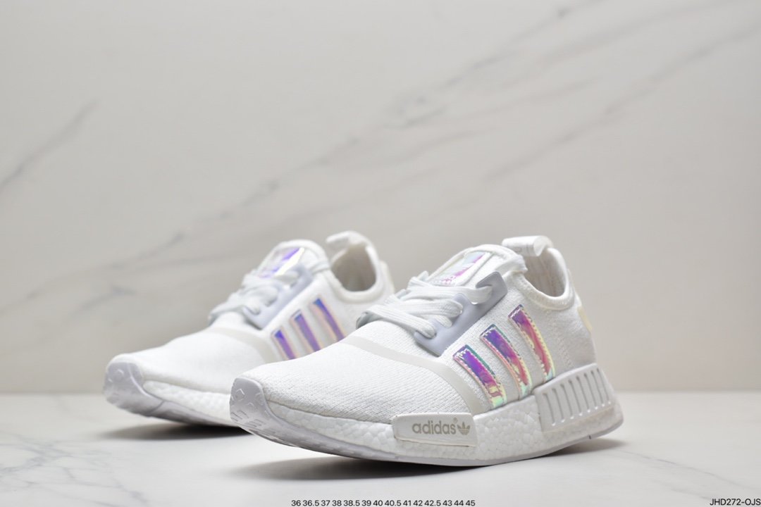 adidas Clover Originals NMD_R1 Primeknit ”White/Blue” R1 series all-match casual sports running shoes FY1263