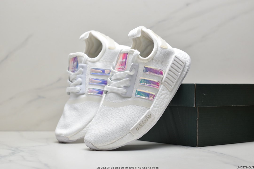 adidas Clover Originals NMD_R1 Primeknit ”White/Blue” R1 series all-match casual sports running shoes FY1263