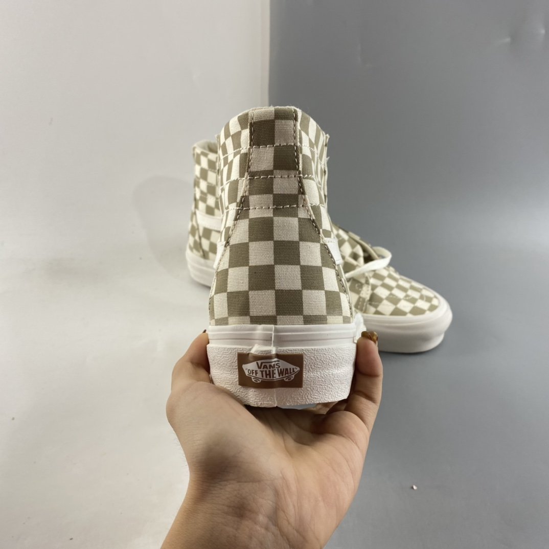 Vans SKate SK8-Hi milk tea color plaid high-top professional skateboard shoes VN0A4U169F01