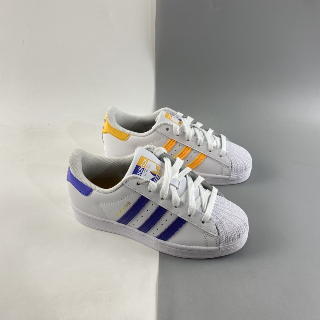 Adidas Originals Superstar shell head mandarin duck fluorescent yellow and blue standard casual shoes FX5529