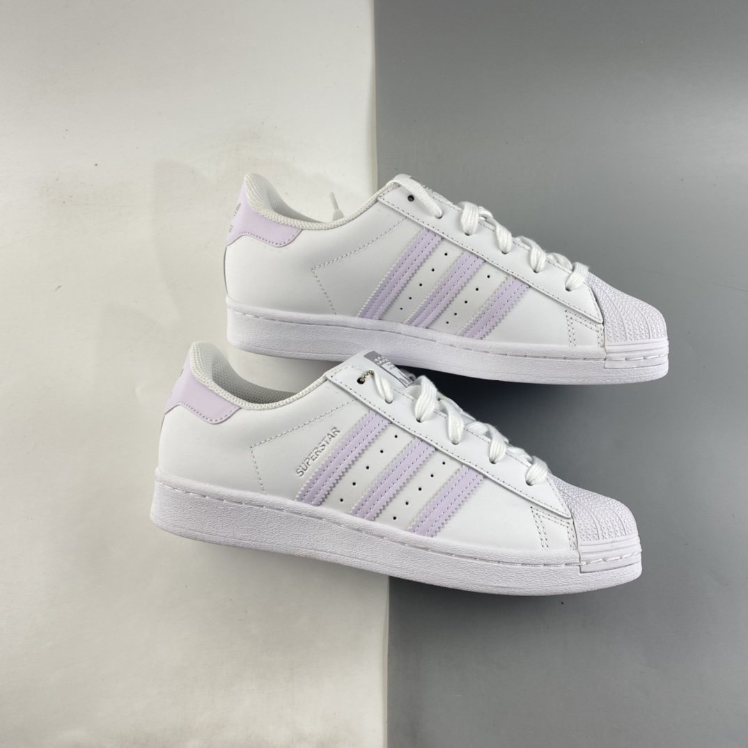 Adidas Originals Superstar Shell Head Light Purple Silver Standard Casual Board Shoes 21 Silver Label FV3374