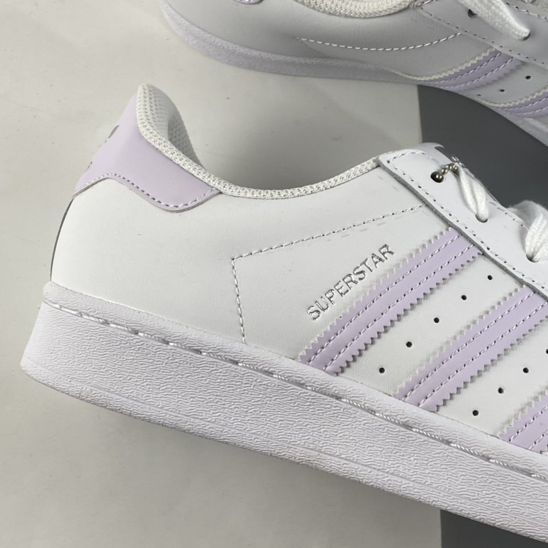 Adidas Originals Superstar Shell Head Light Purple Silver Standard Casual Board Shoes 21 Silver Label FV3374