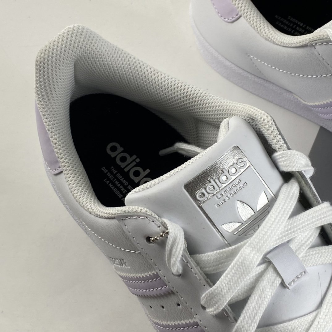 Adidas Originals Superstar Shell Head Light Purple Silver Standard Casual Board Shoes 21 Silver Label FV3374