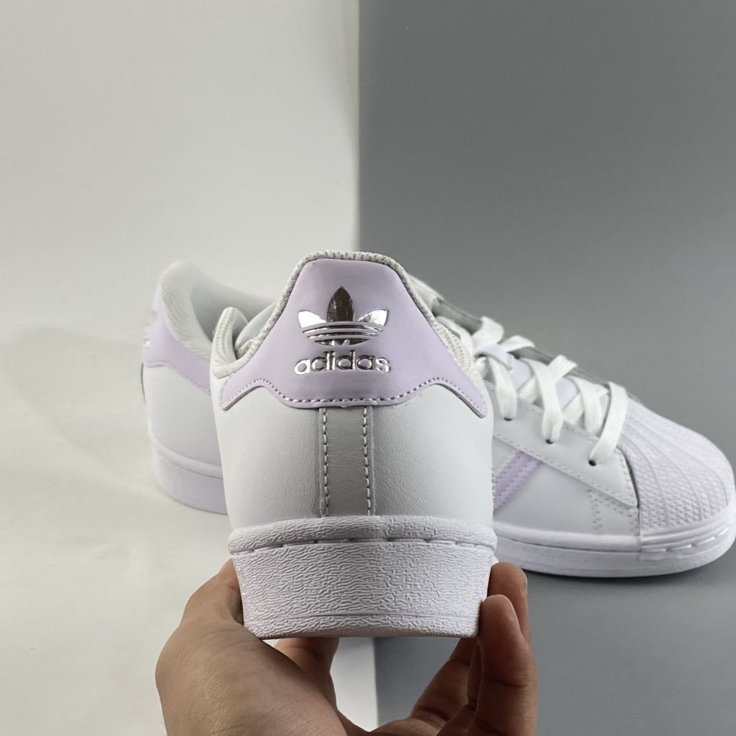 Adidas Originals Superstar Shell Head Light Purple Silver Standard Casual Board Shoes 21 Silver Label FV3374