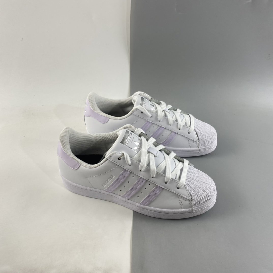 Adidas Originals Superstar Shell Head Light Purple Silver Standard Casual Board Shoes 21 Silver Label FV3374