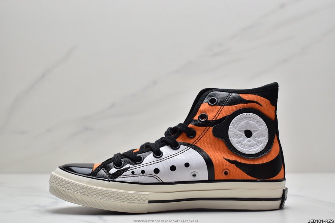 Converse/ SOULGOODS joint high-top skate shoes/black and white orange 169906C