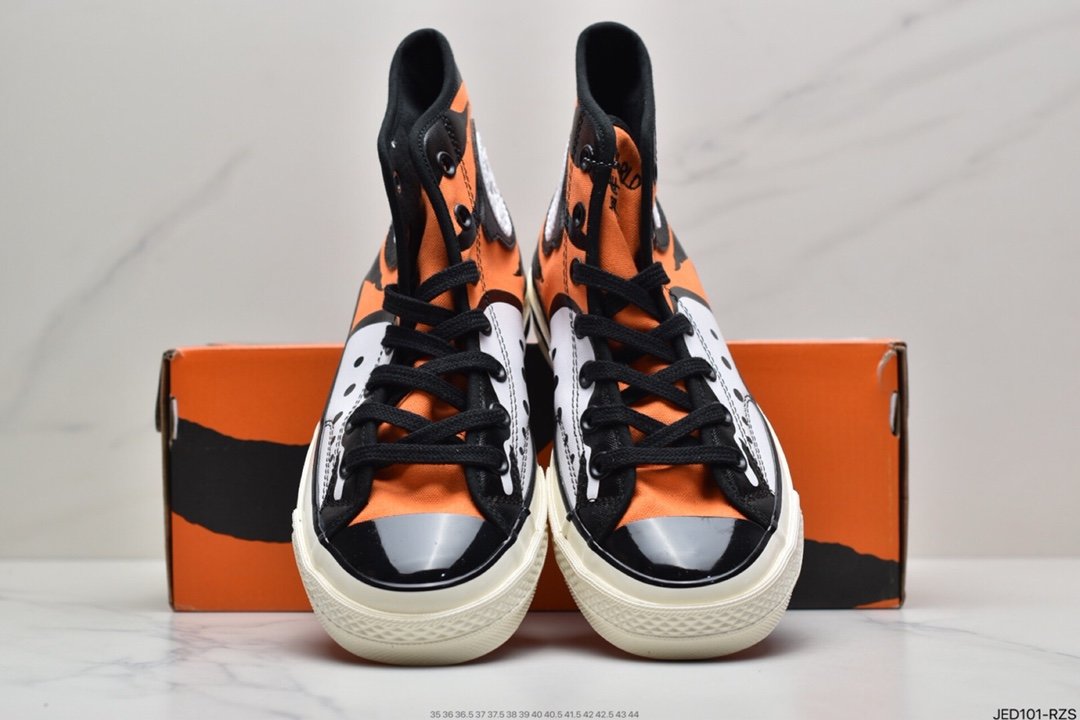 Converse/ SOULGOODS joint high-top skate shoes/black and white orange 169906C