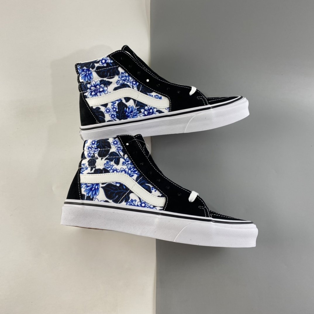 Vans CLASS ICS SK8-HI Classic Series Blue Flower Print Side Stripe Men's Shoes Women's Shoes VN0A4U16Y6Z