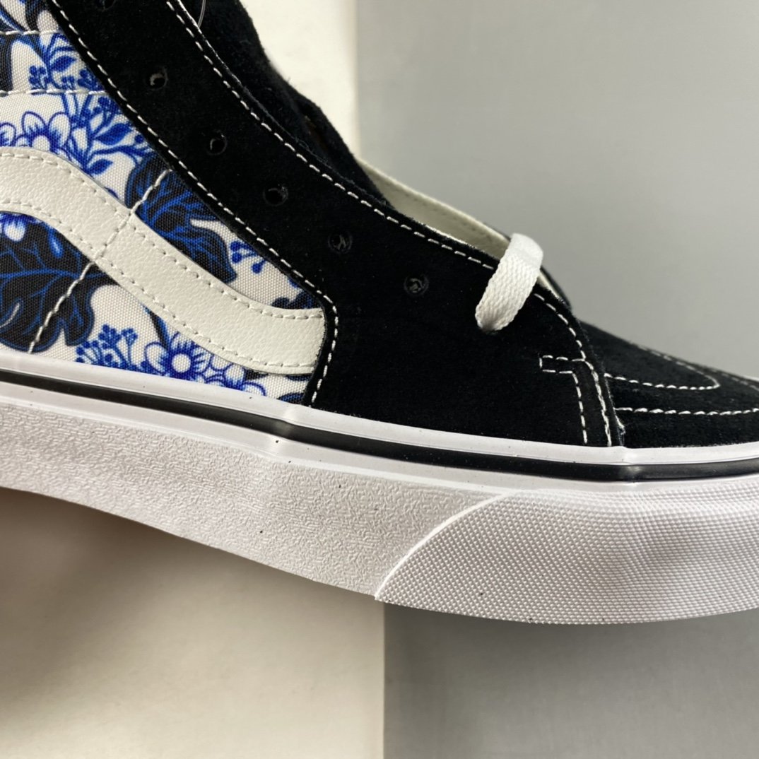 Vans CLASS ICS SK8-HI Classic Series Blue Flower Print Side Stripe Men's Shoes Women's Shoes VN0A4U16Y6Z