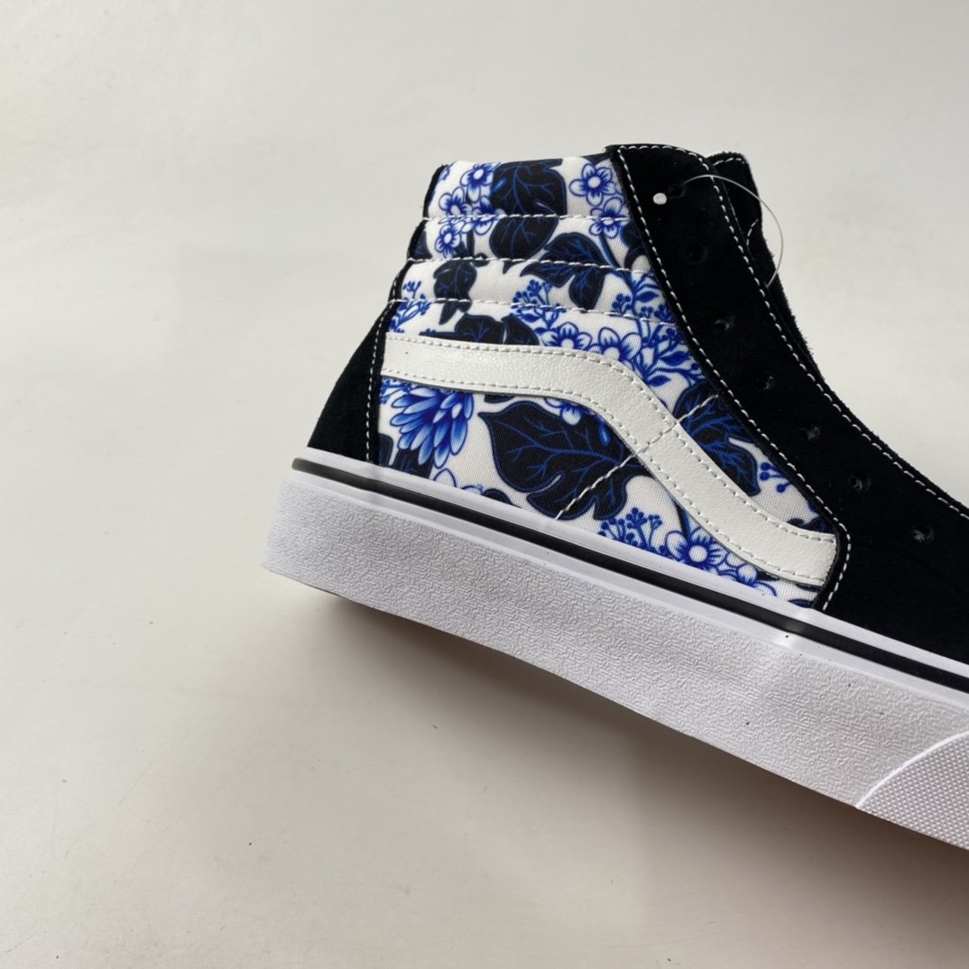 Vans CLASS ICS SK8-HI Classic Series Blue Flower Print Side Stripe Men's Shoes Women's Shoes VN0A4U16Y6Z