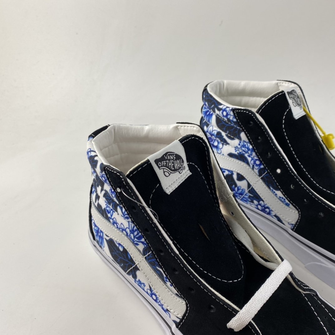 Vans CLASS ICS SK8-HI Classic Series Blue Flower Print Side Stripe Men's Shoes Women's Shoes VN0A4U16Y6Z