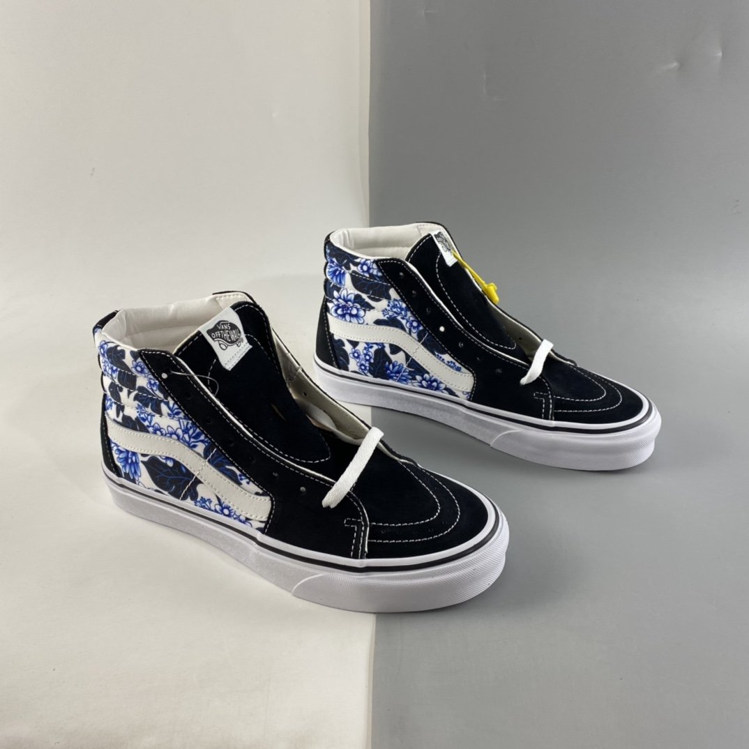 Vans CLASS ICS SK8-HI Classic Series Blue Flower Print Side Stripe Men's Shoes Women's Shoes VN0A4U16Y6Z